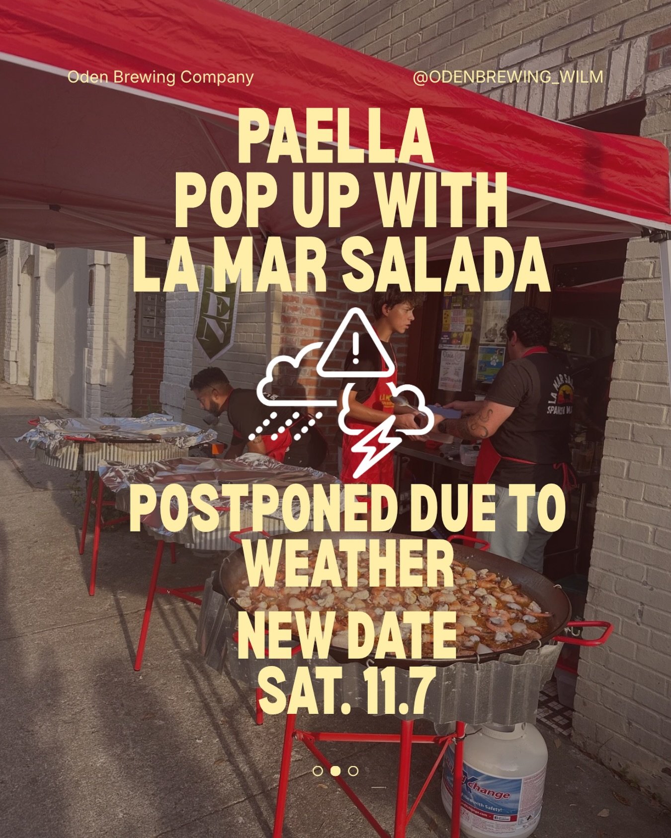 Unfortunately we have to postpone today&rsquo;s Paella Pop Up with @lamarsaladaspanishmarket due to poor weather. Our new date is Saturday, 11.7! We hope to see you then!