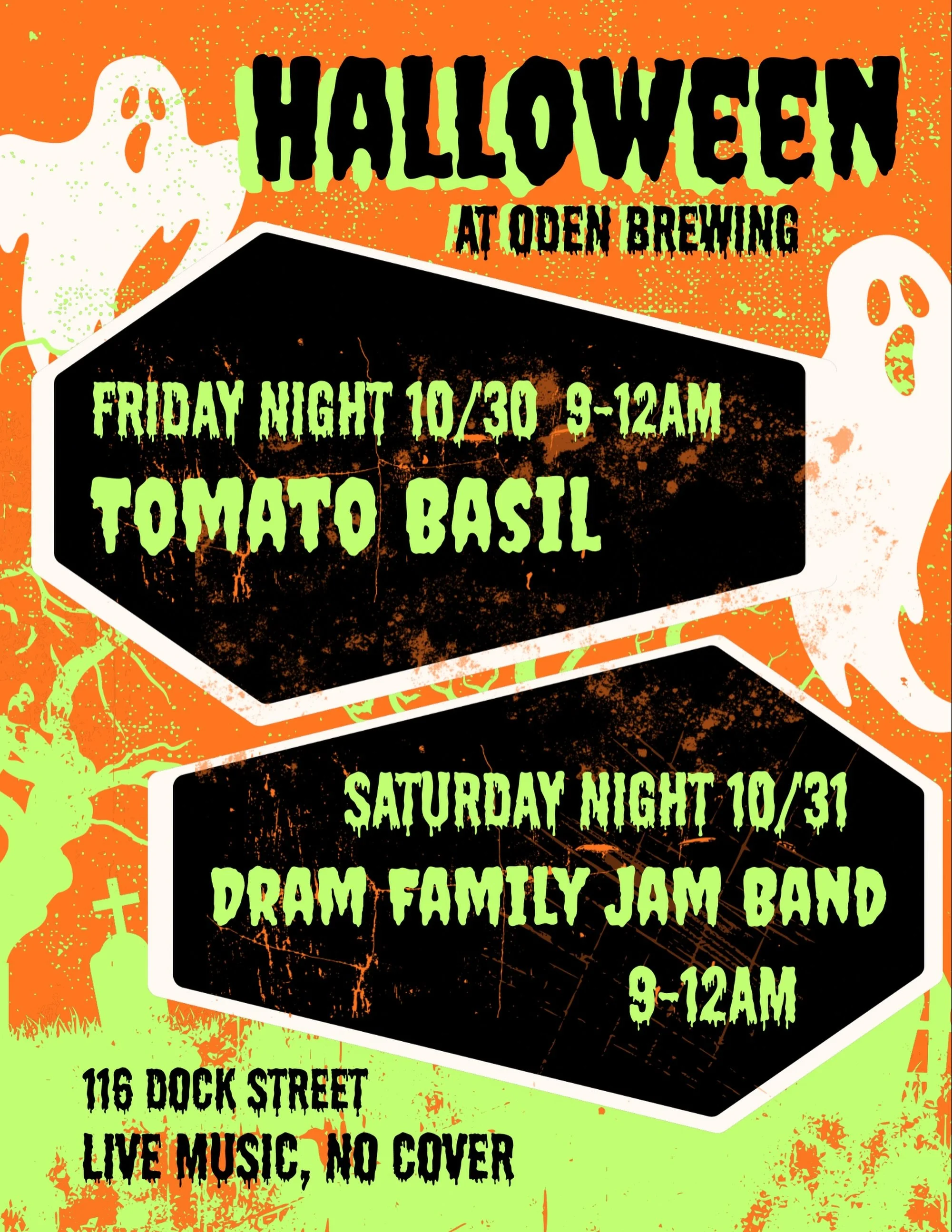 Halloweekend at Oden 👻🎃

Friday Night 10/30
Live Music: Tomato Basil 9-12am
@tomatobasil_theband 

Saturday Night 10/31 
Live Music: Dram Family Jam Band 9-12am @dram_family_jam_band 

No covers, costumes very encouraged, wear your dancing shoes! S