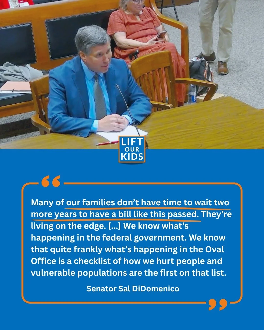 Thank you again to one of our legislative champions, @sensaldidomenico, who last week testified in front of the Committee on Children, Families, and Persons with Disabilities in support of An Act to Lift Our Kids out of Deep Poverty. Sen. DiDomenico
