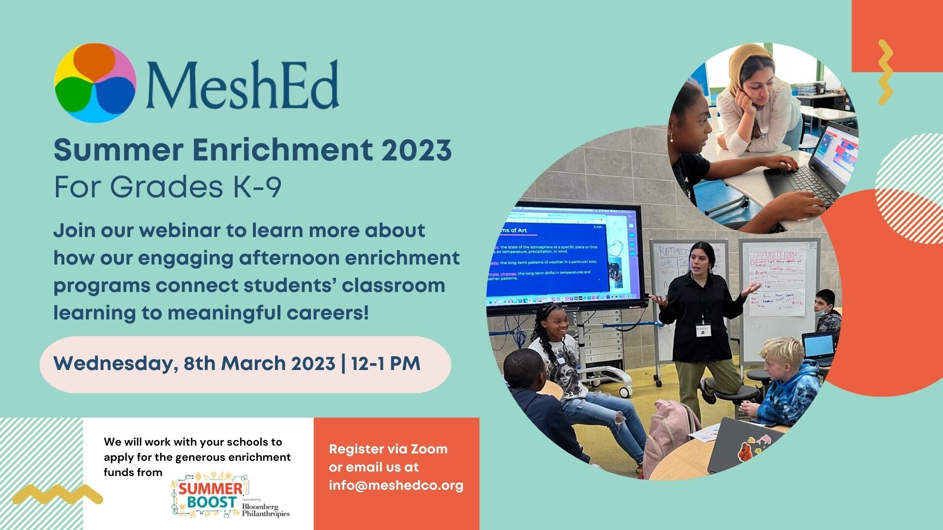 FREE WEBINAR: Learn more about MeshEd's innovative summer enrichment programing!

Wednesday, March 8th, 12-1 pm EST
Register Now: https://us02web.zoom.us/meeting/register/tZMvcOCuqjMsGtwrbr5KQ60ef_-jRTtvJQ-B

#meshed #summerenrichment #innovativeenri