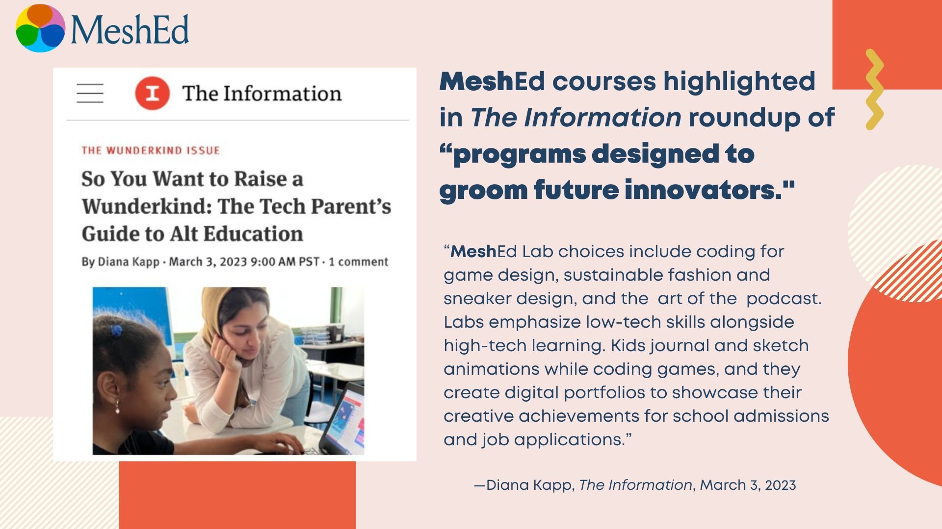 We're thrilled that Diana Kapp @dianakapp spotlighted us in this weekend's &quot;The Tech Parent's Guide to Alt Education&quot; in The Information! 

find the full article here @theinformation : https://www.theinformation.com/articles/so-you-want-to-