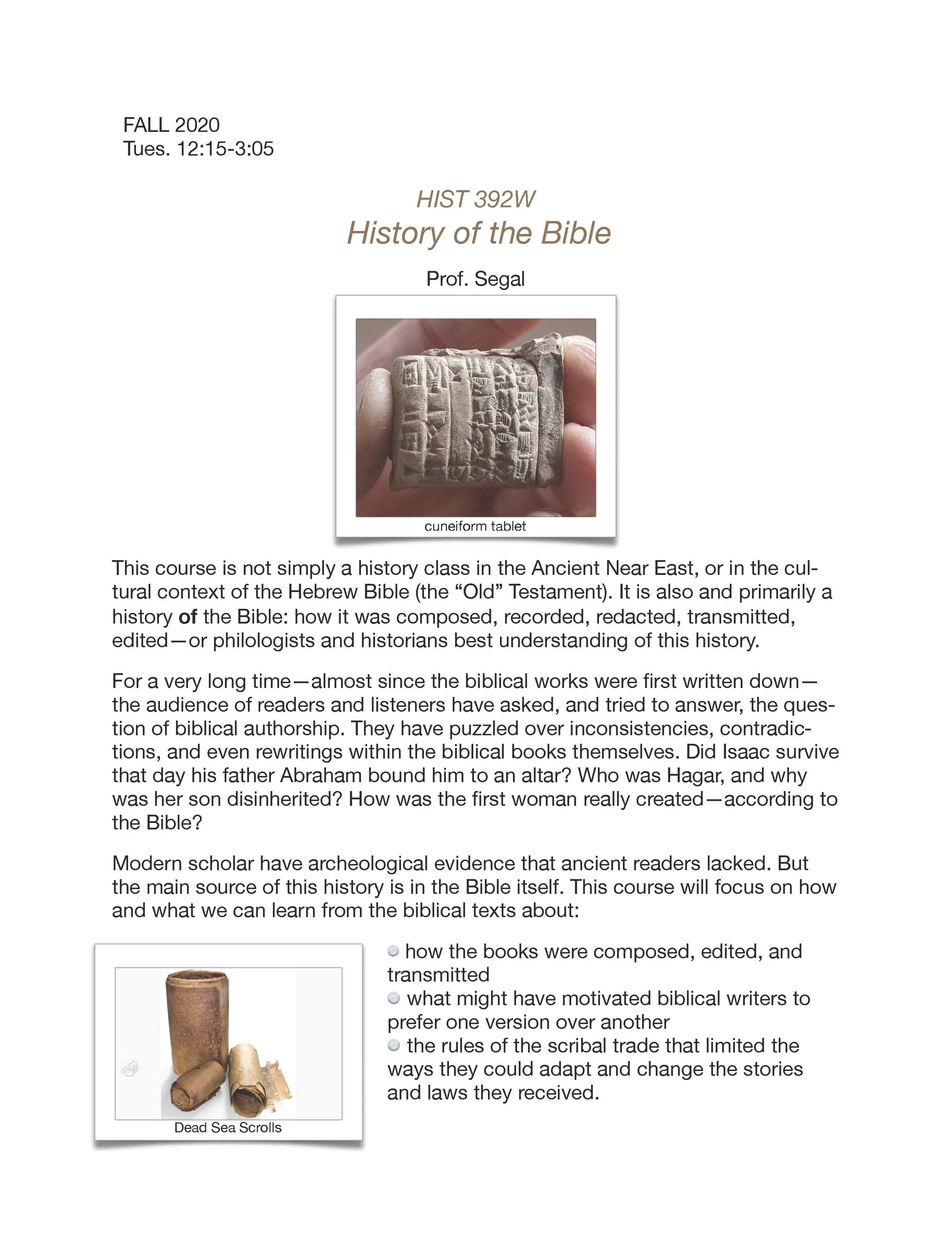 New! History OF the Bible [HIST 392W Colloquium], Segal.jpg