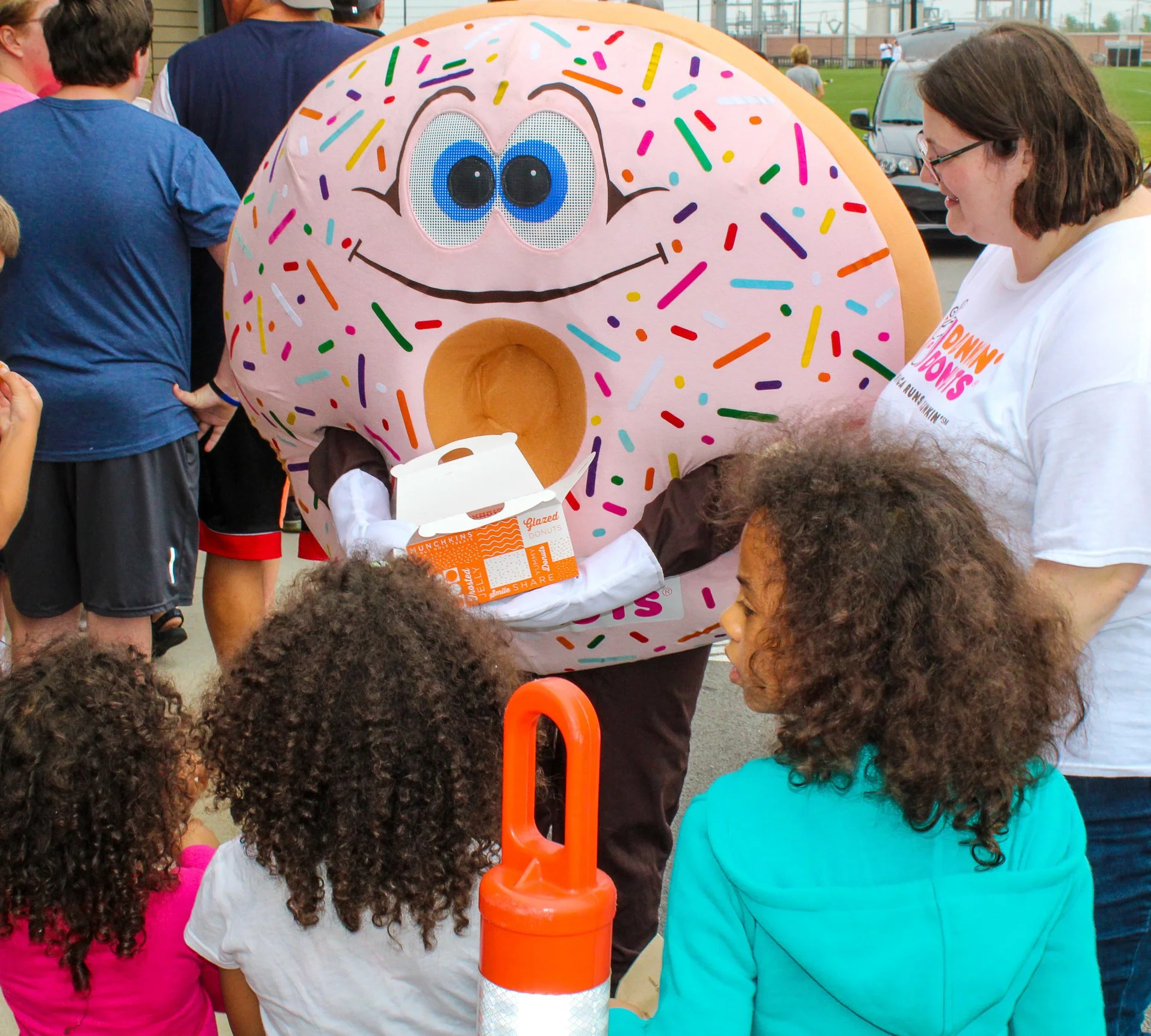 Our Donut Mascot hanging out with the kids at the Knoxville Football camp