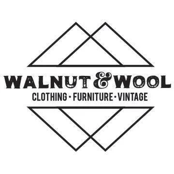 Logo for Walnut & Wool featuring a geometric mountain design and text for clothing, furniture, and vintage.