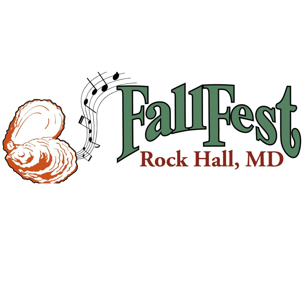 Logo for Fall Fest at Rock Hall, MD, featuring oysters and musical notes.