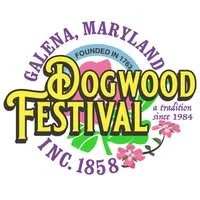 Logo for the Calena, Maryland Dogwood Festival with festival name, founding year, and decorative dogwood flowers.