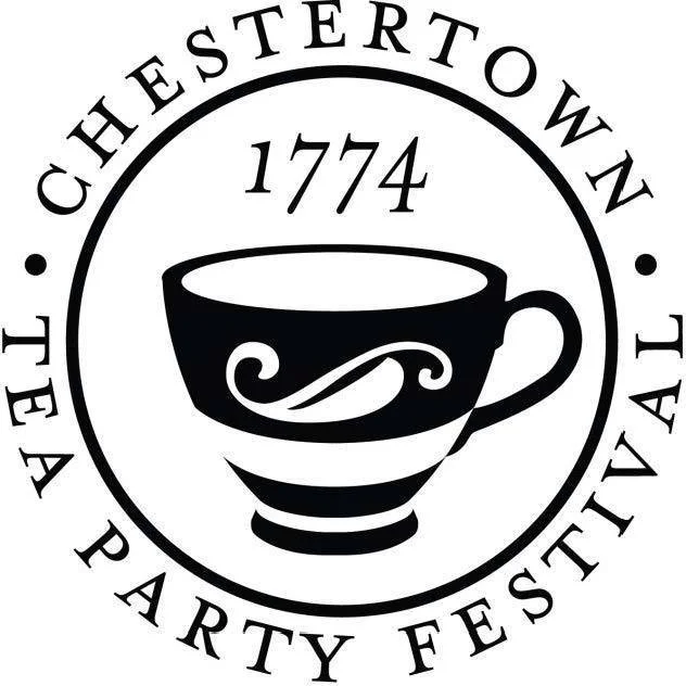 Logo for Chesterstown Tea Party Festival featuring a black and white teacup with the year 1774 and surrounding text.