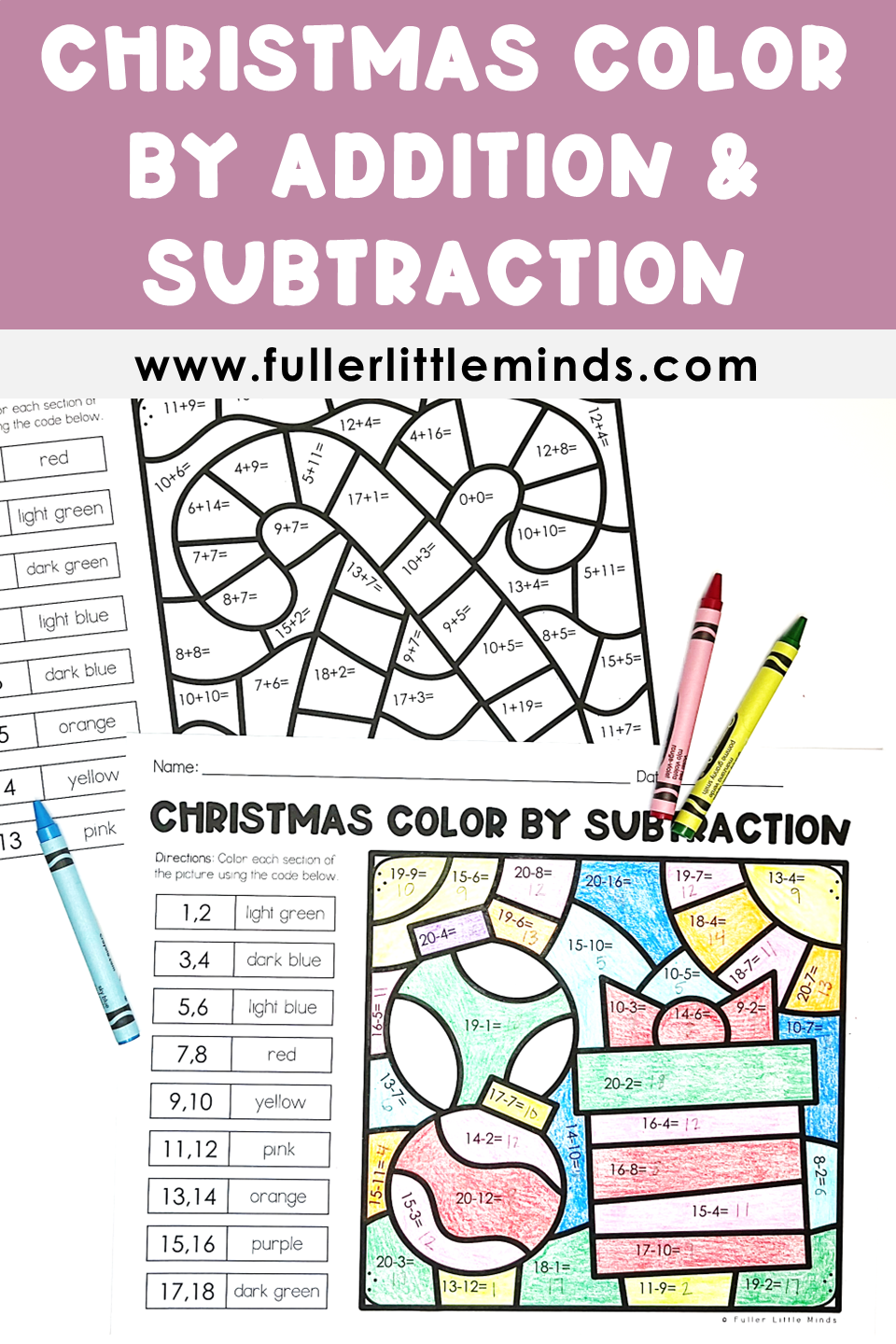 christmas colorcode addition and subtraction — fuller little