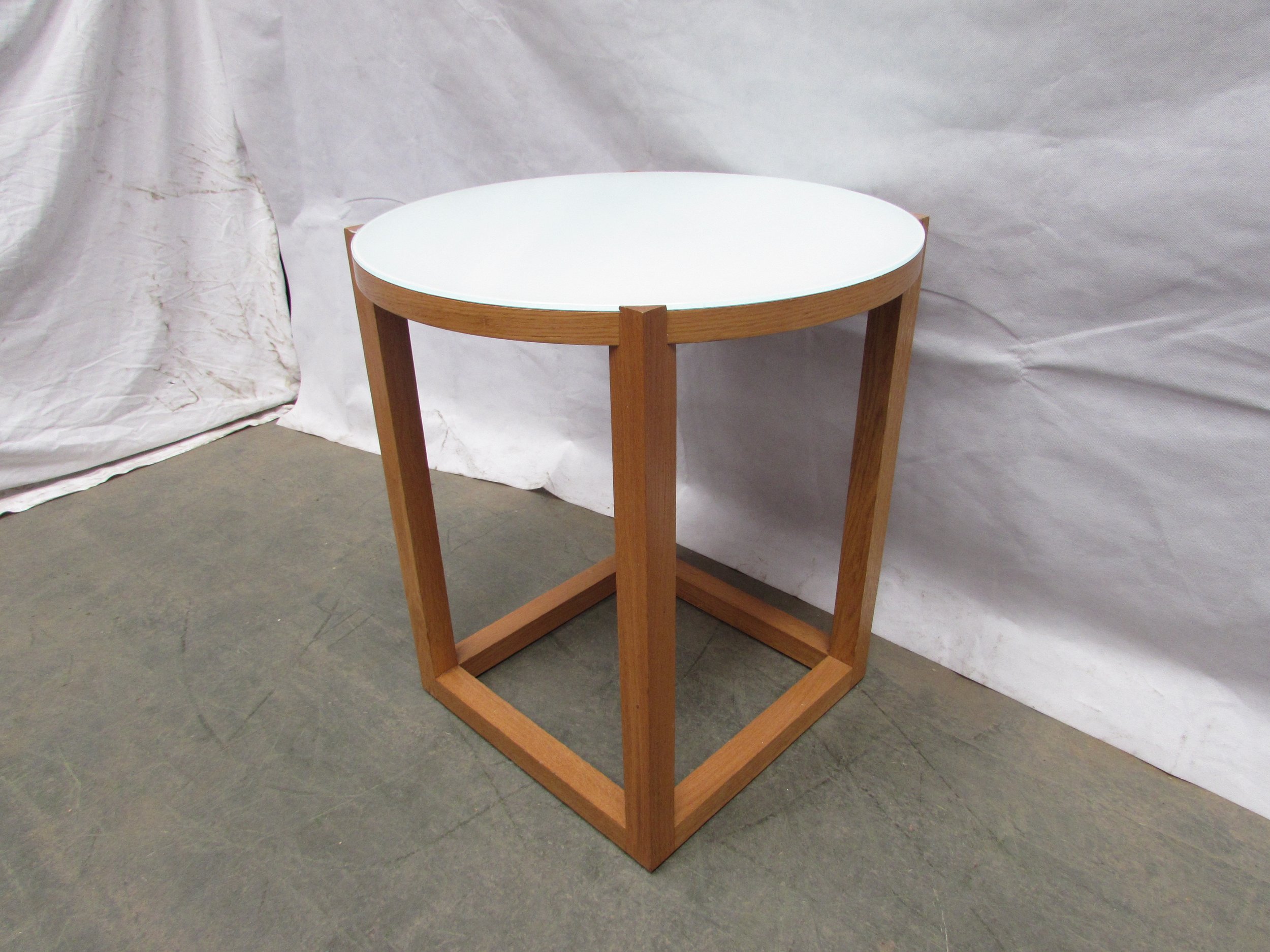 Wood Based White Glass Topped Round Side Table