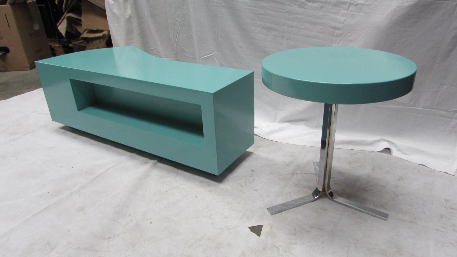 Blue Painted TV Unit CAB141B and Blue Painted Side Table TB175