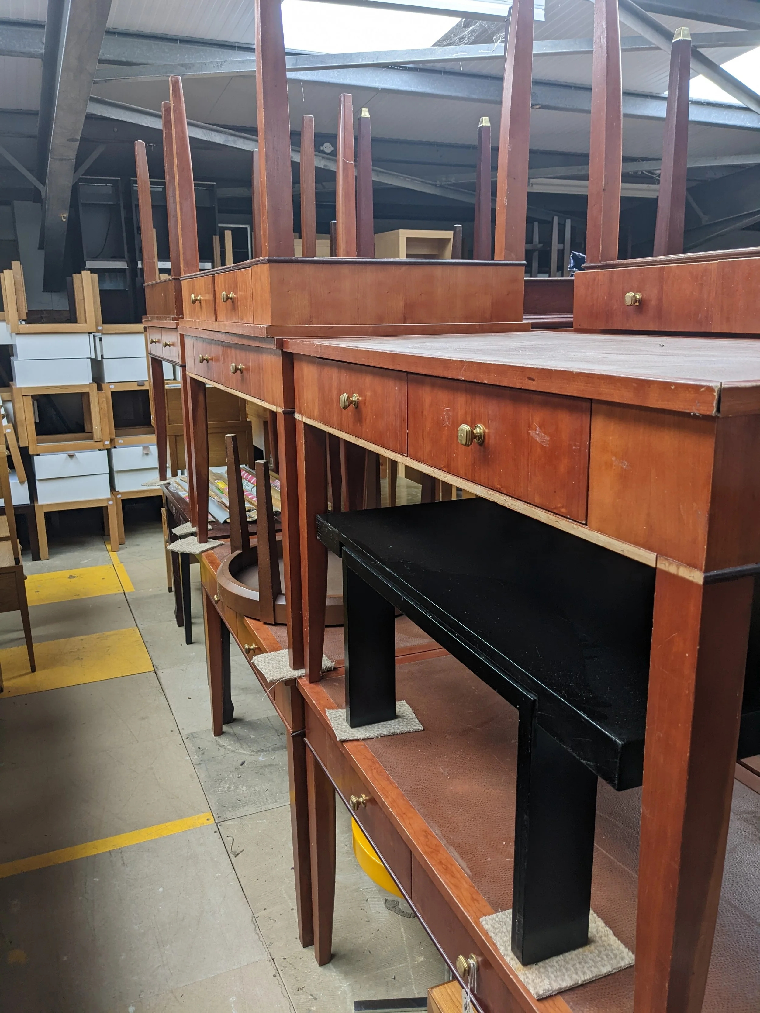 Varnished Maple Effect Desk with Faux Leather Inlay and Leather Insert