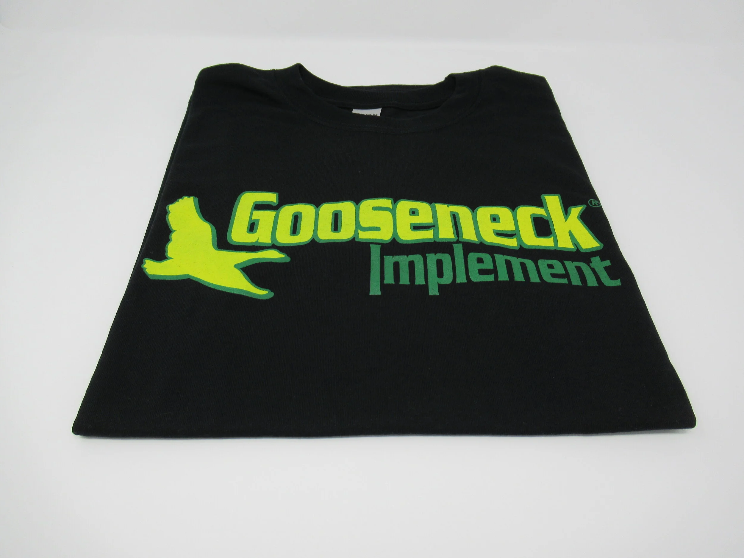 Black Gooseneck T-Shirt with Green and Yellow Logo