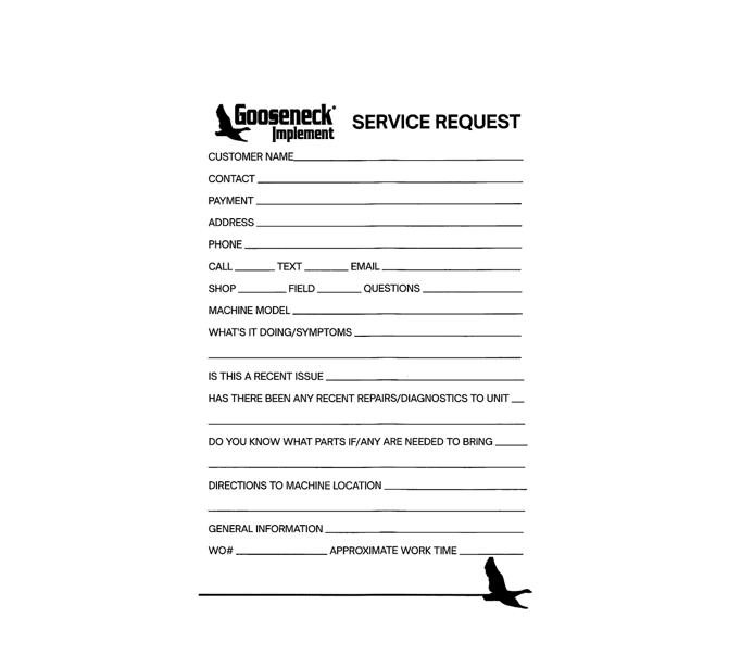 Service Request Note Pads