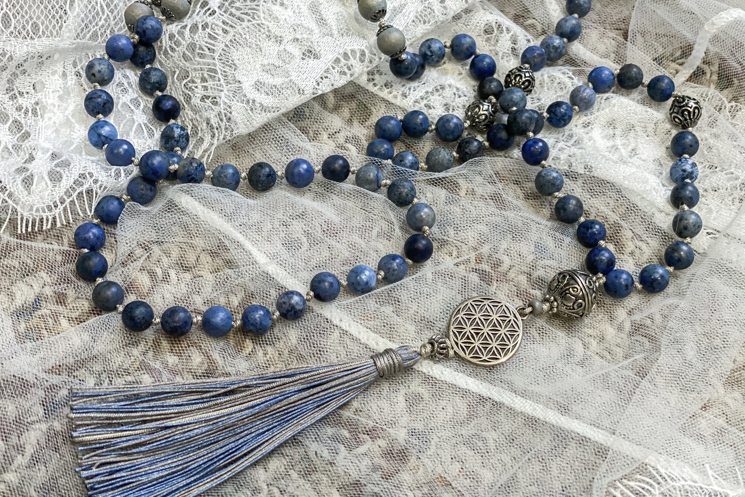 Flower of Life Dumortierite Mala