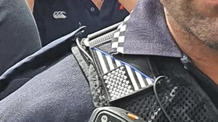QPS officers photographed wearing Thin Blue Line patches at Bla(c)k deaths in custody events