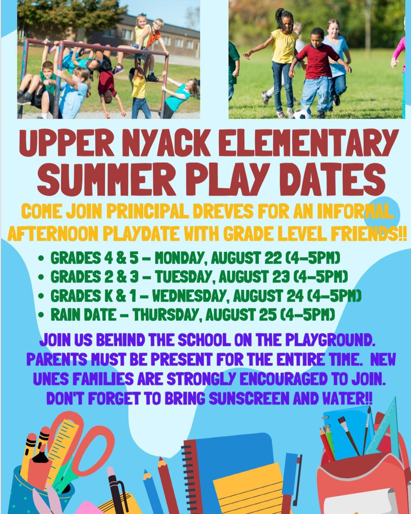Check out these UNES summer play dates with our Principal Dreves!