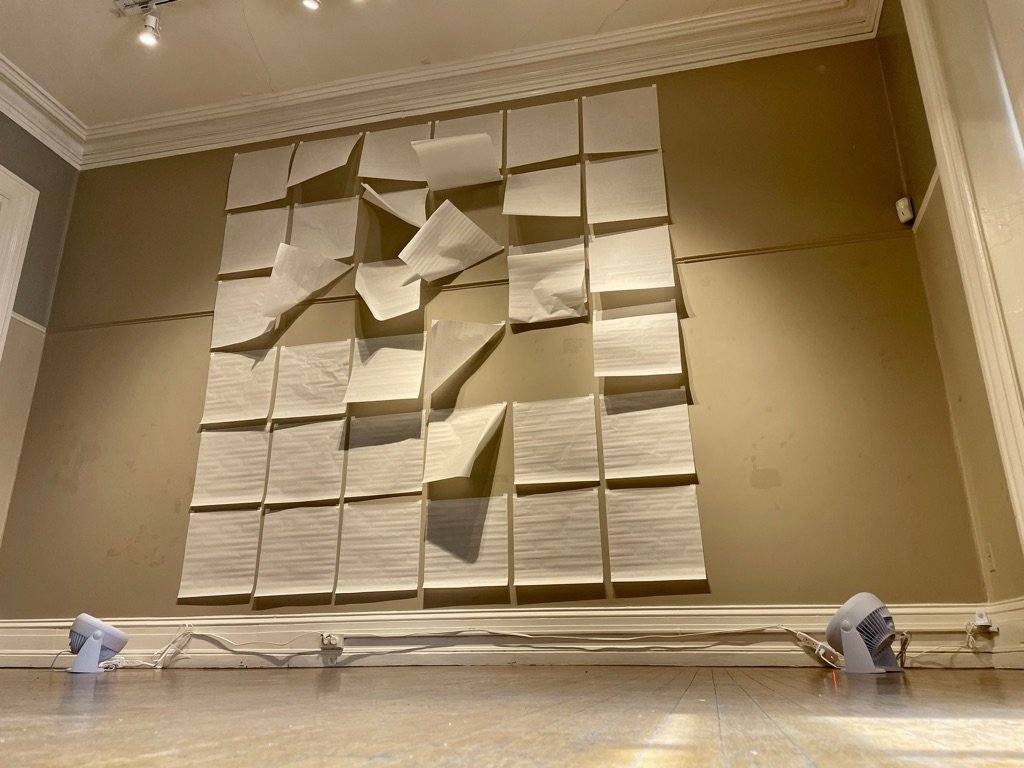 Square Paper and Air - 18x18 in. paper, tape, fans, motion sensors