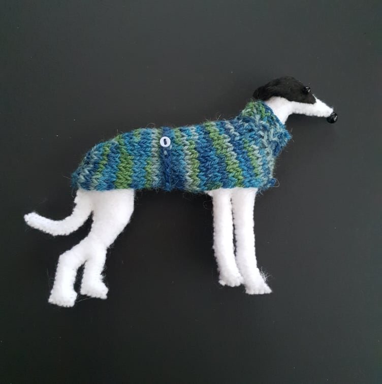 #12 Blue/Green Knitted Coat - White &amp; Black Hound