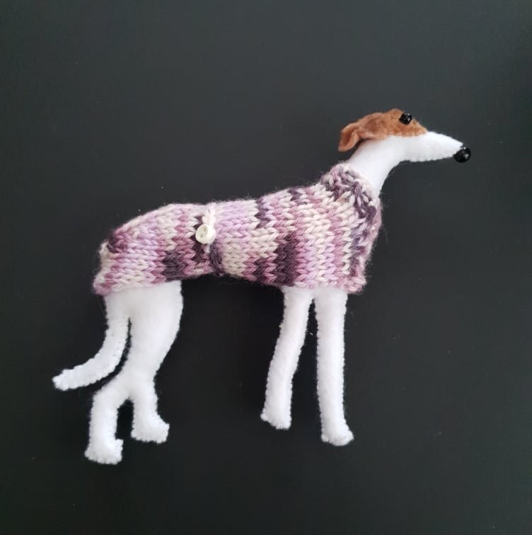 #6 Pink Knitted Coat - White &amp; Brindle Hound