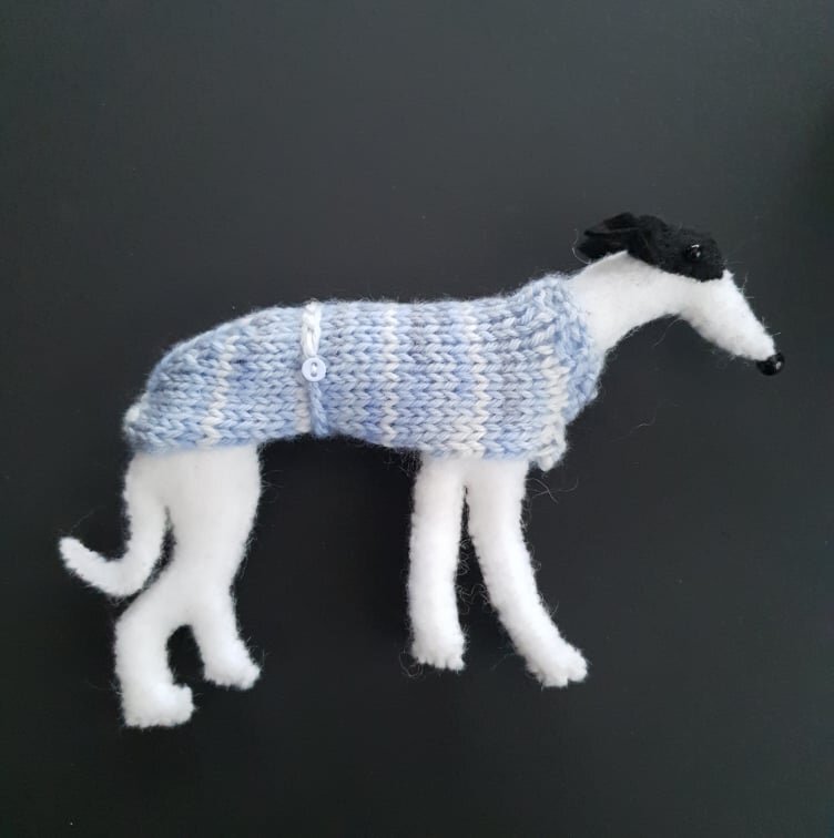 #18 Light Blue Knitted Coat - White &amp; Black Hound