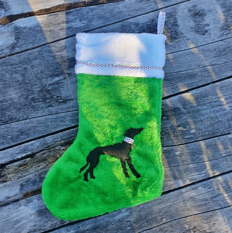 Green Stocking with Felt Hound