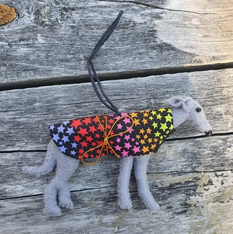 Christmas Felt Hound Grey with Starry Coat