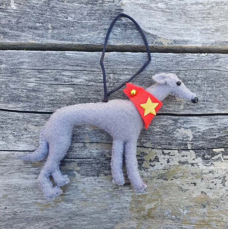 Christmas Felt Hound Grey with Star Scarf