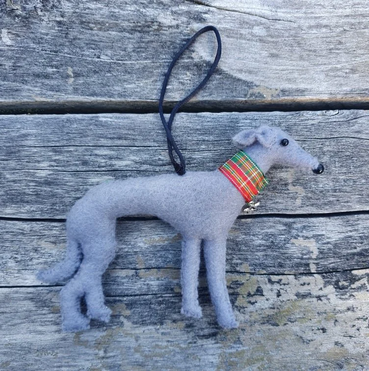 Christmas Felt Hound Grey with Collar