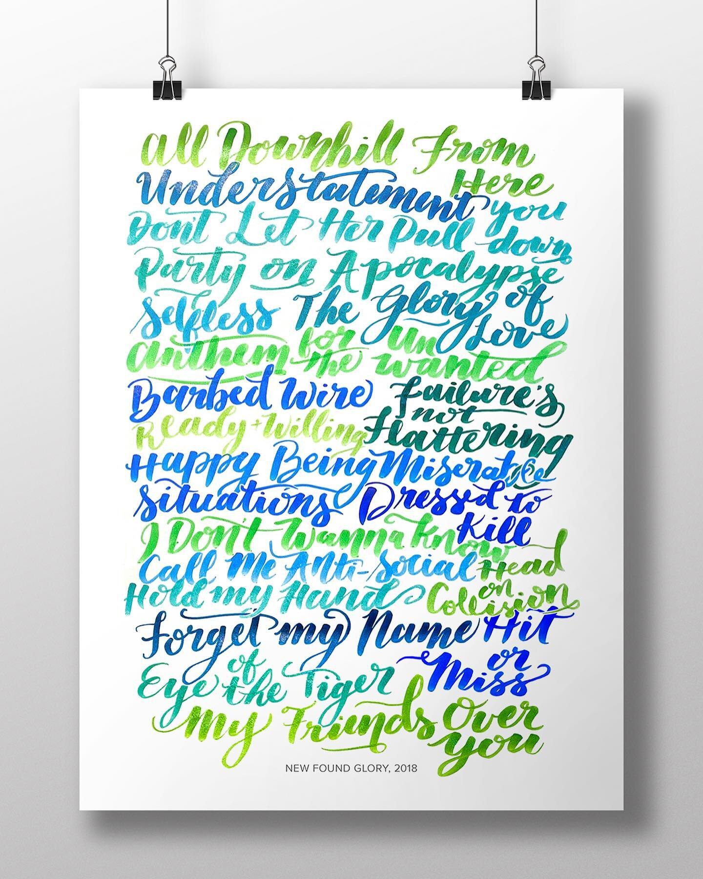 Custom calligraphy work for @dabrowdy using a set list from a @newfoundglory concert she went to with friends. Kept the colors aligned to the tie-dye shirts they wore to the show!