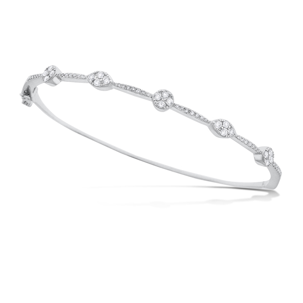 Diamond Marquise and Round Hinged Bangle in 14k White Gold with 62