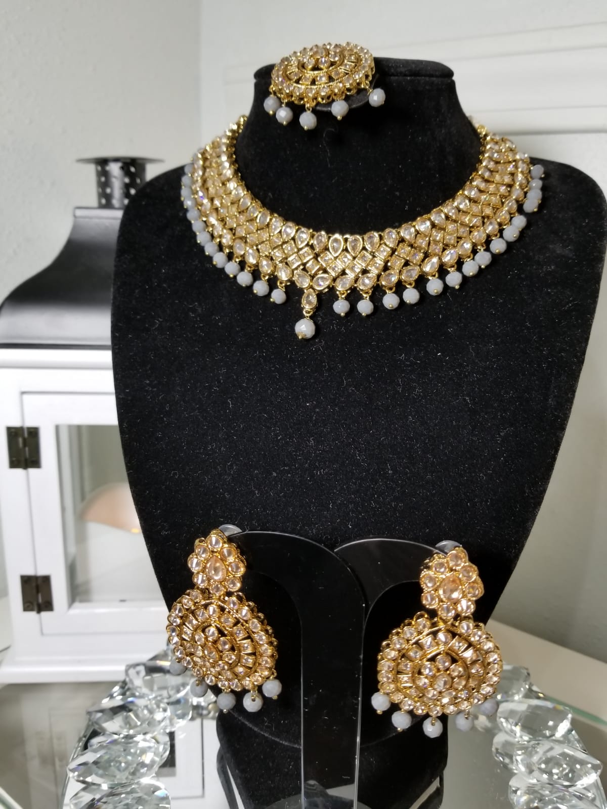 Champagne Gold Pearl Choker Maang Tikka Set