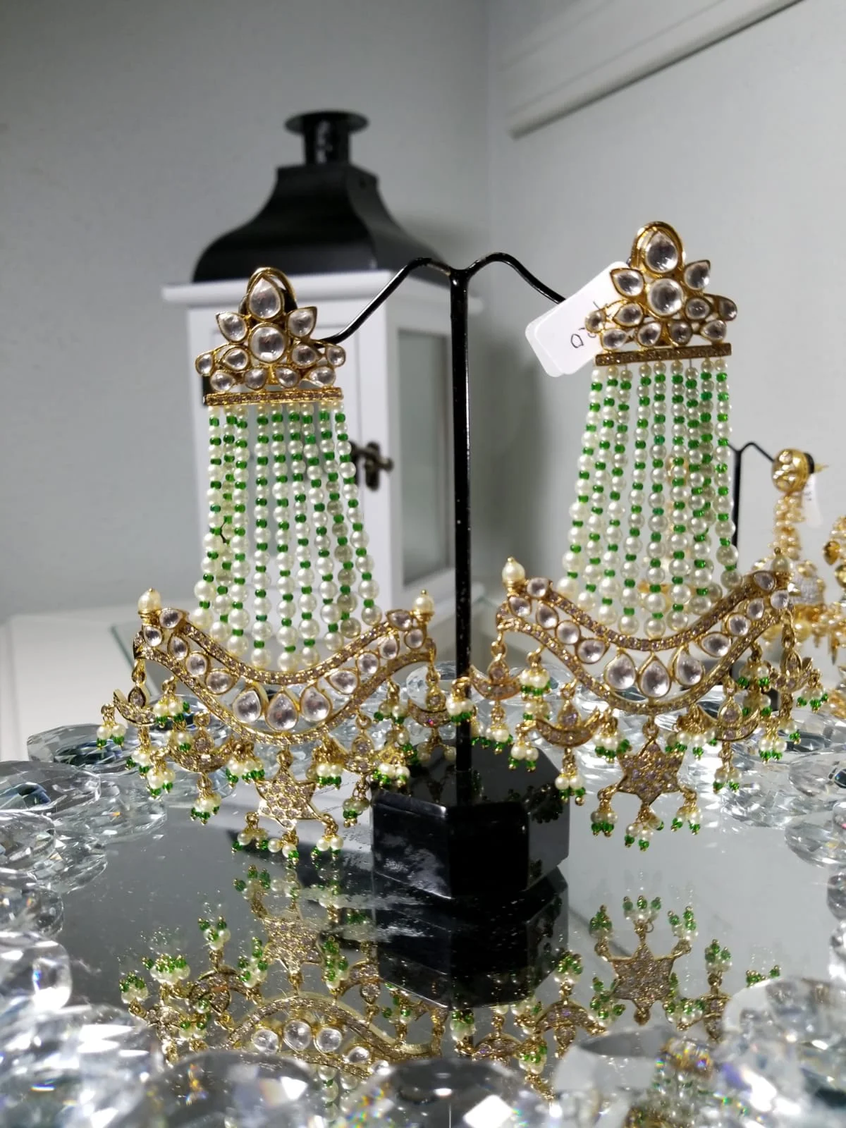 Green and White Chandler Style Earrings 