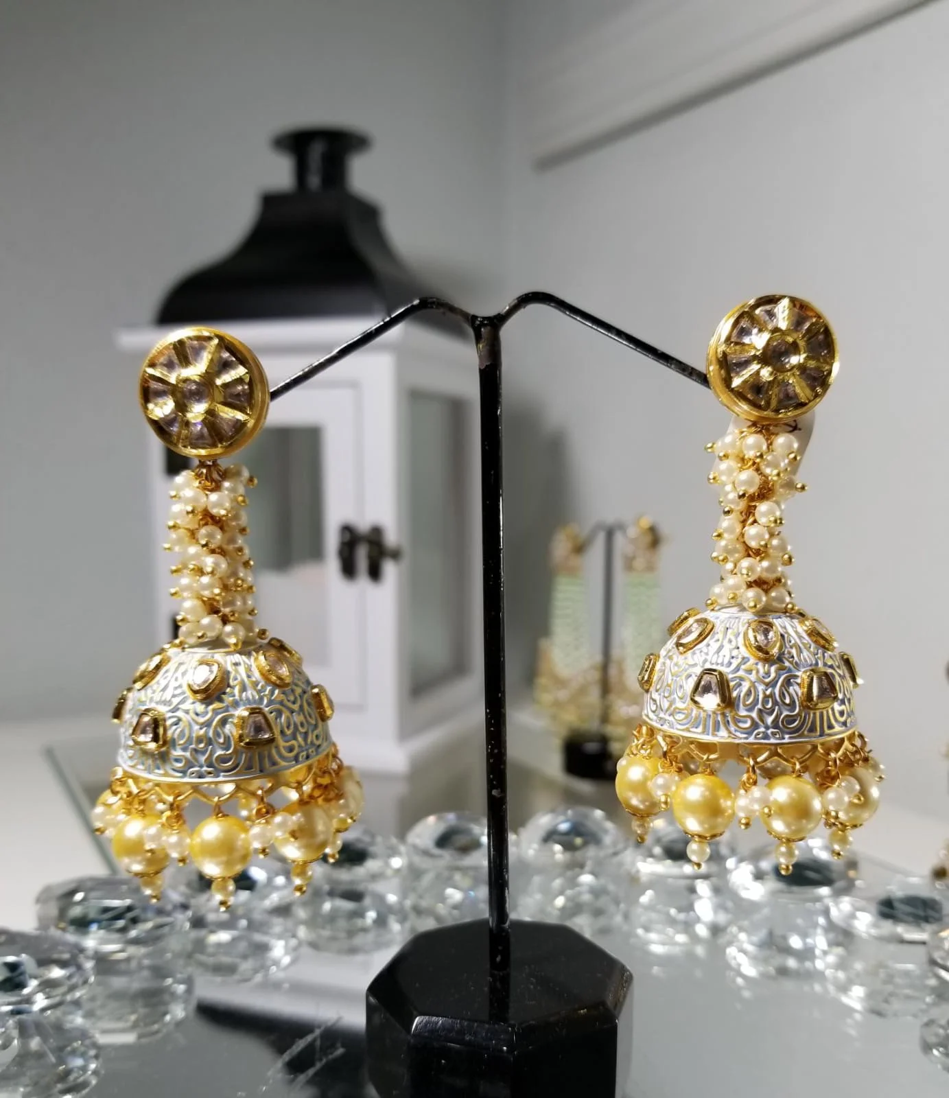 Jaipur Pearl Jhumkas with Studs 