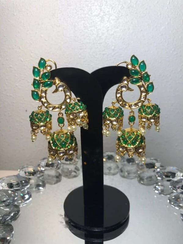 Peacock Inspired Emerald Green Jhumkas 