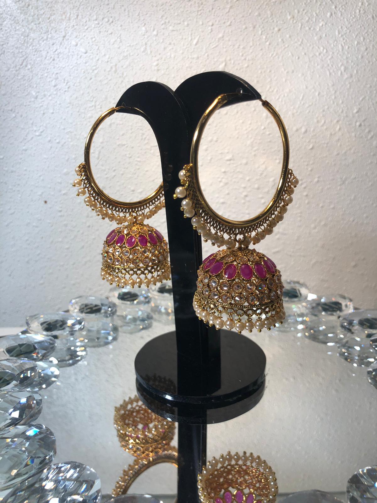 Traditional Ruby Round Ring with Jhumka 