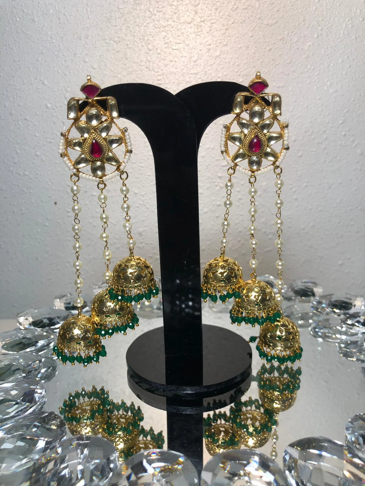 3 Layer Jhumkis with Ruby Accent 