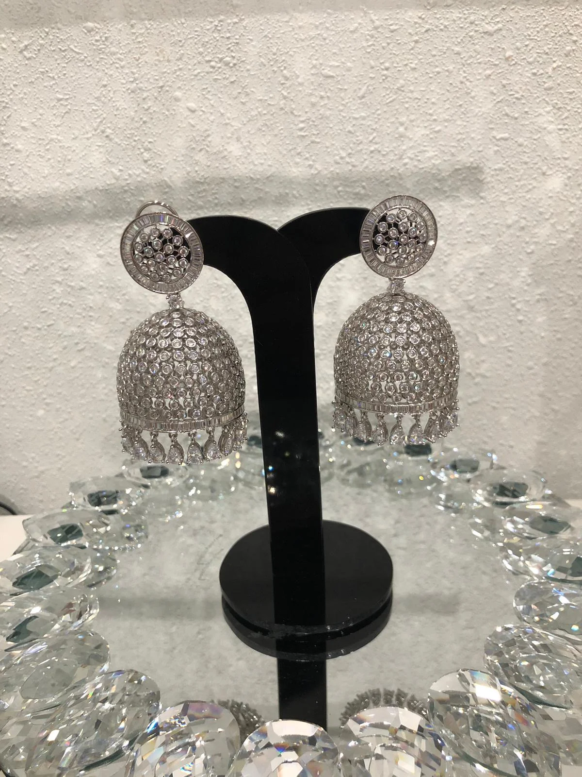 Crystal Dome Earrings with Silver Finishing 