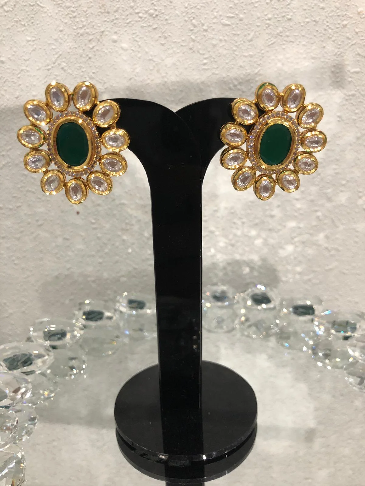 High Quality Kundan Earrings With Emerald Studs