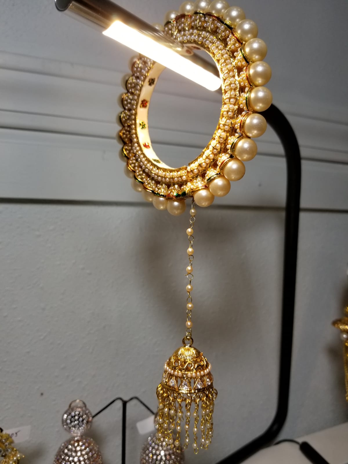 Traditional Jaipur Style Pearl Bangle with Chain Jhumki 