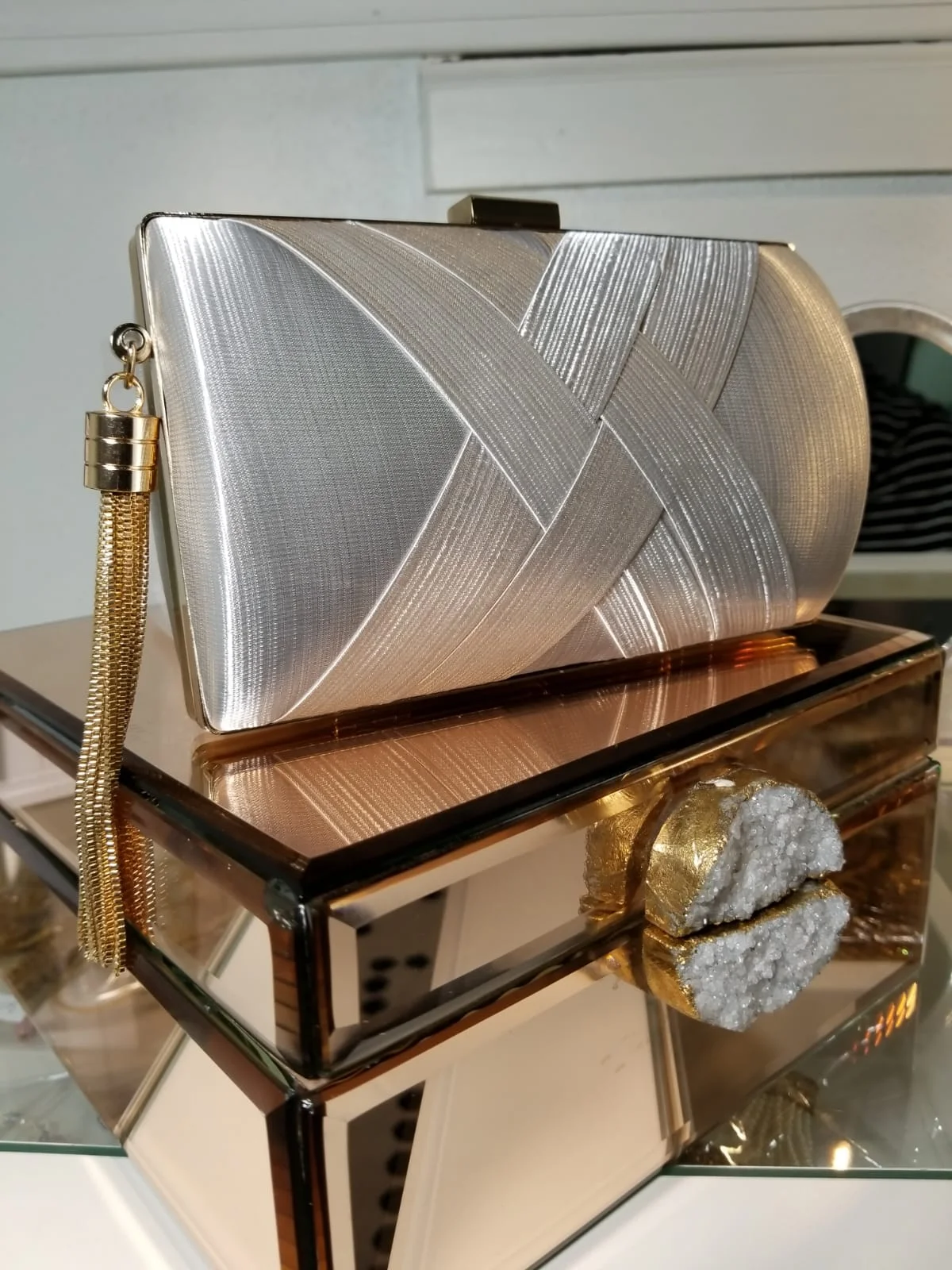 Grey Clutch with Gold Tassel  