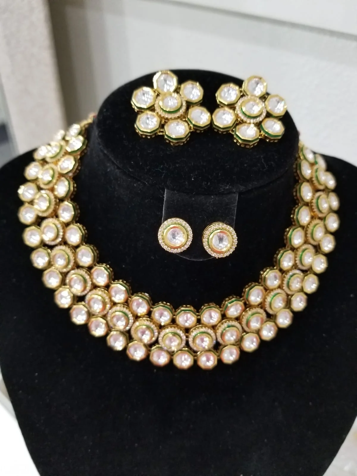 Kundan Studded Choker Set with 2 pairs of Studded Earrings 