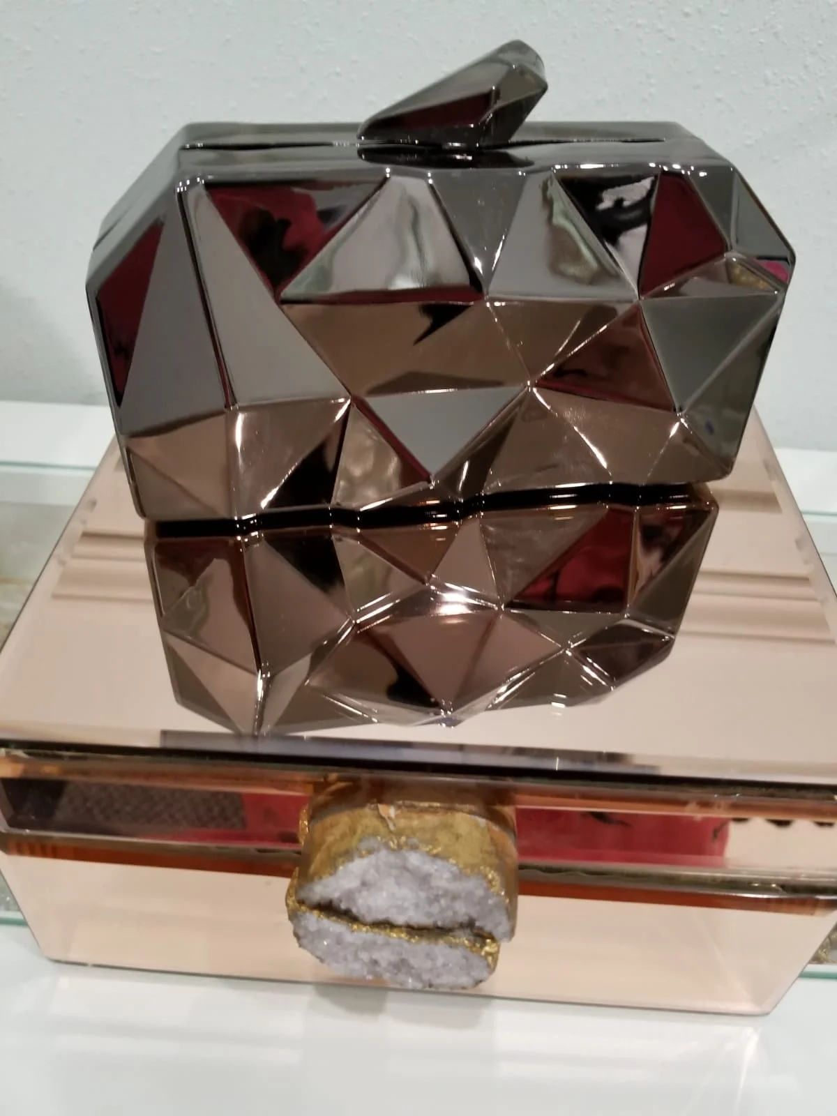 Grey Geometric Metallic Clutch with Chain 