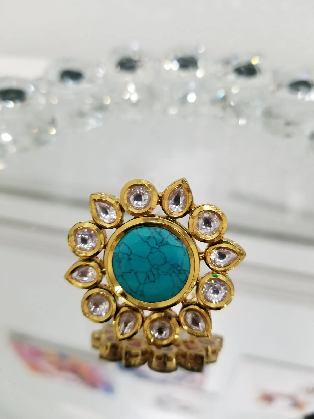 Turquoise Stone Kundan Ring 