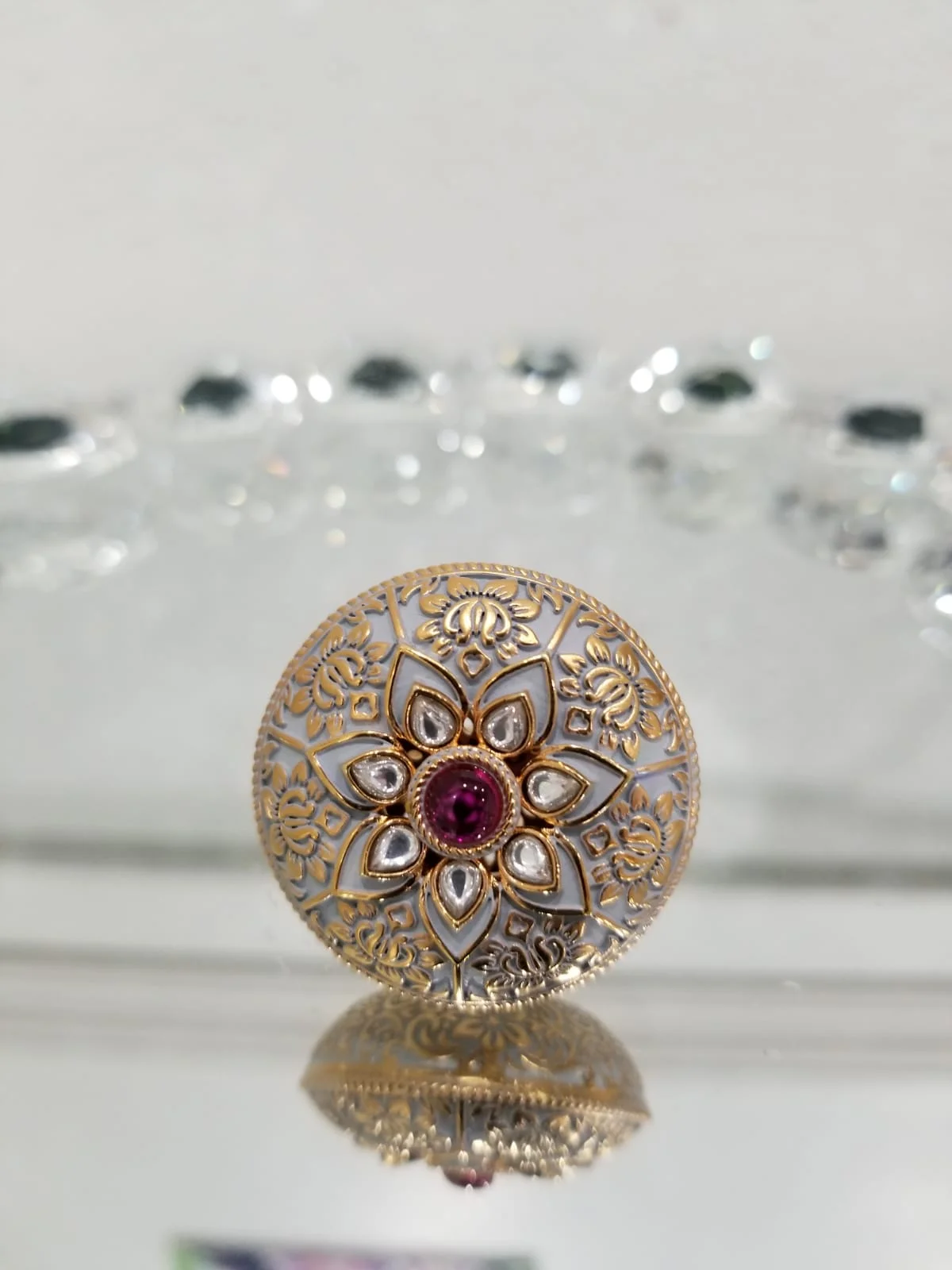 Jaipur Style Round Ring with Ruby Crystal