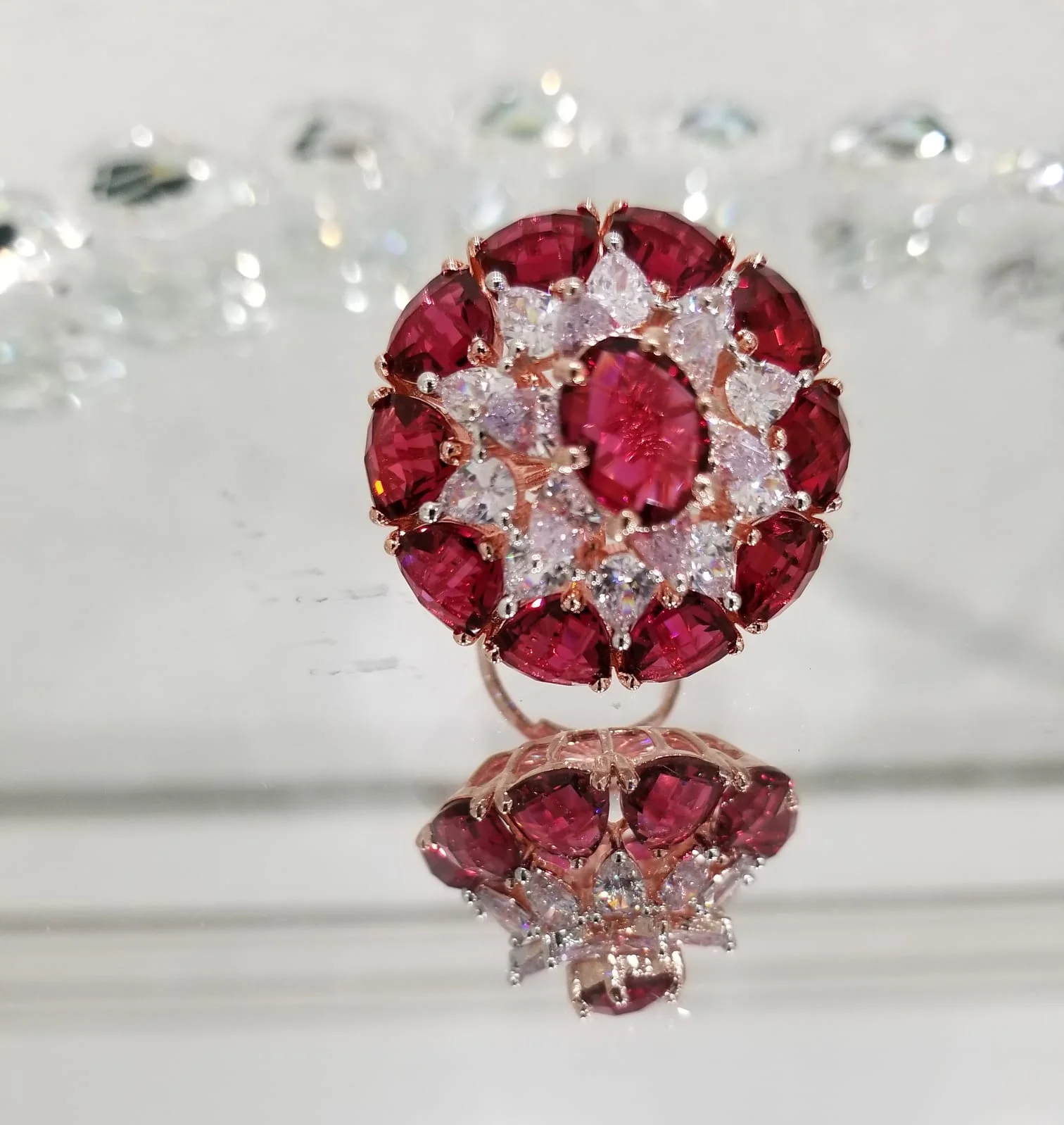 Unique Ruby and Crystal Studded Ring 