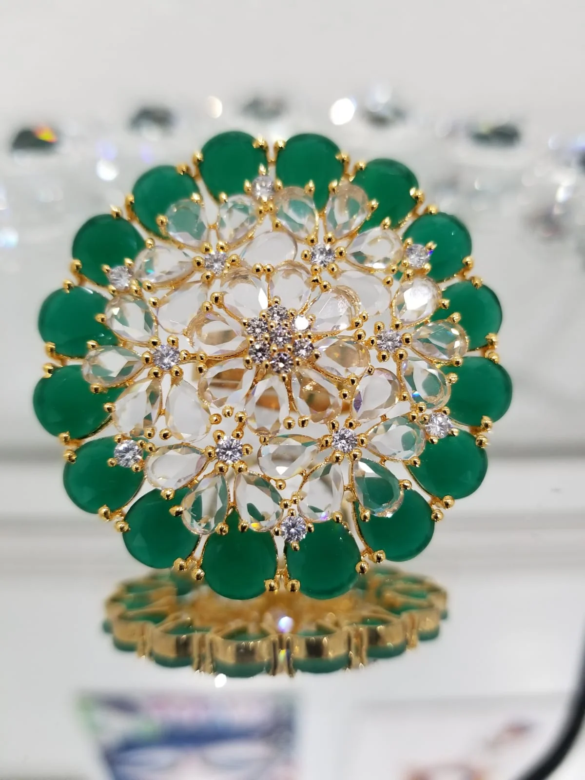 Large Round Ring with Green and Clear Studding 