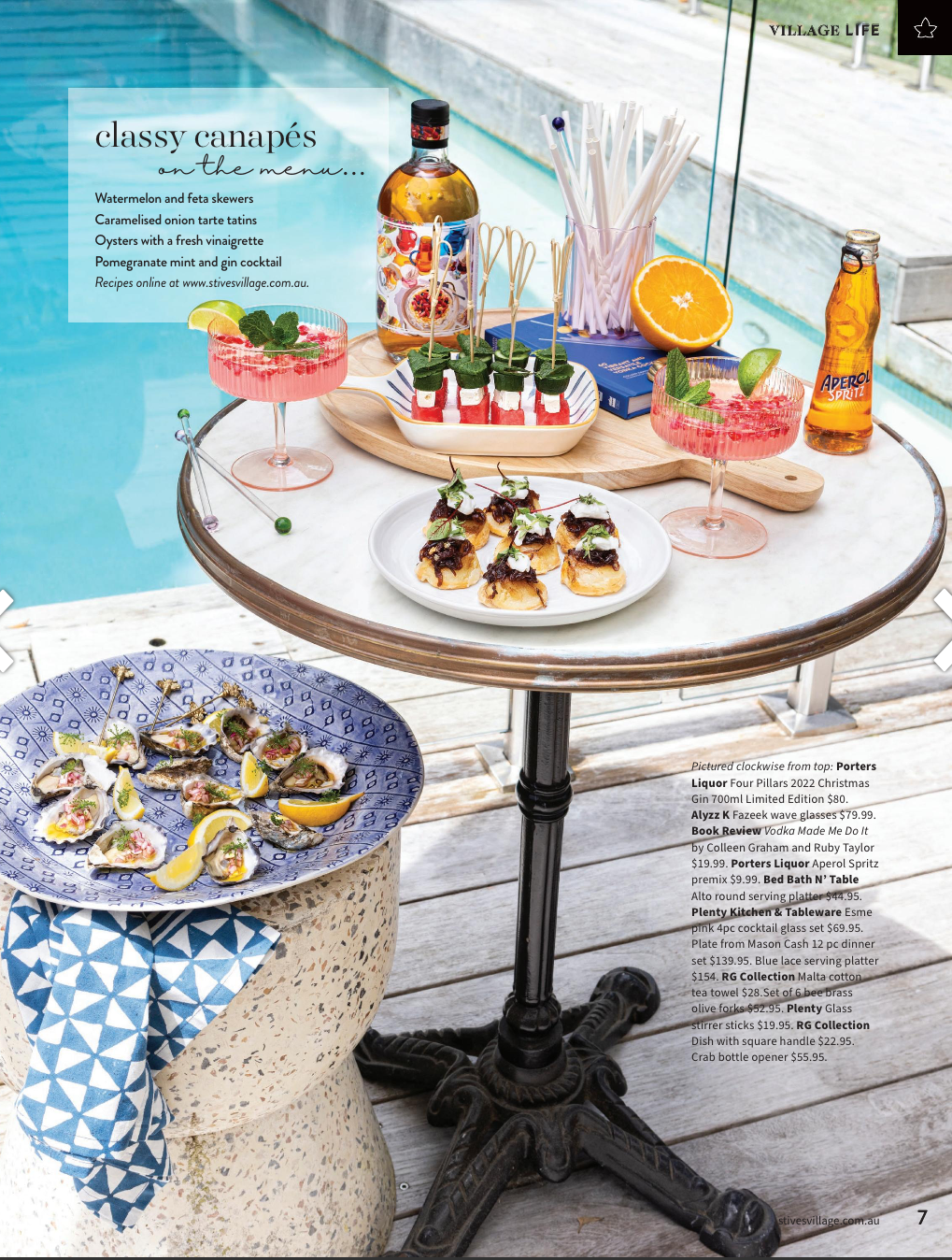 Food editorial for St Ives Village Life magazine