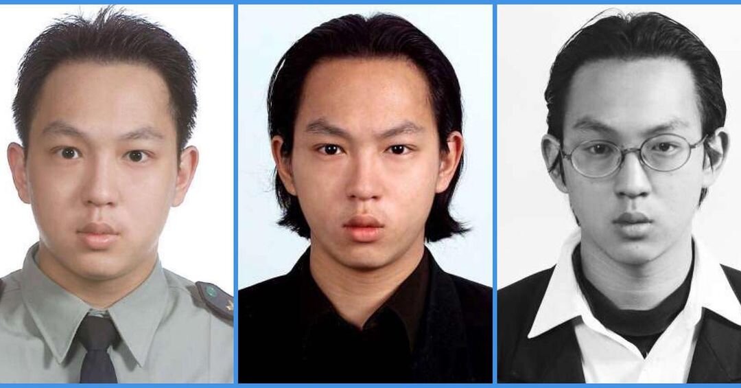 Chang Chihyun: Three photos from his youth: Military Chihyun; Nightclub Chihyun; and Academic Chihyun.
