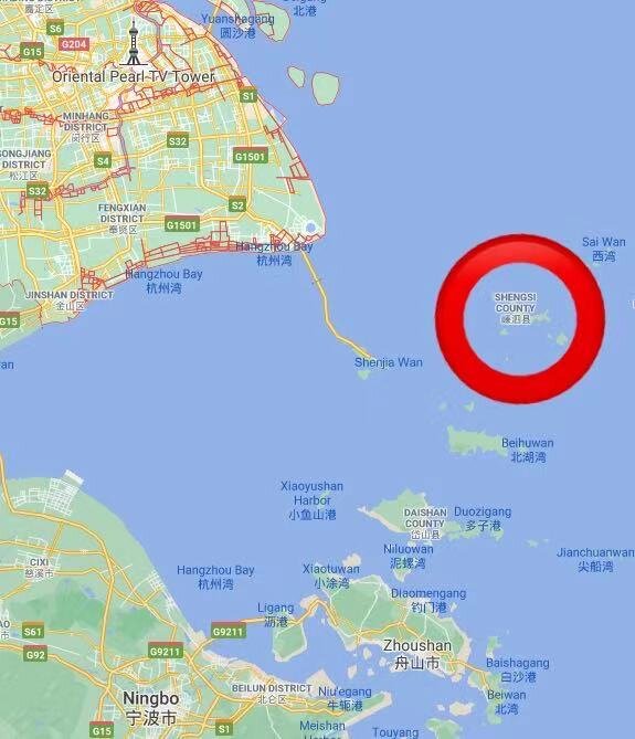 Douglon Tse: The location of 嵊泗 [Shèngsì] island, around 70km away from Shanghai.