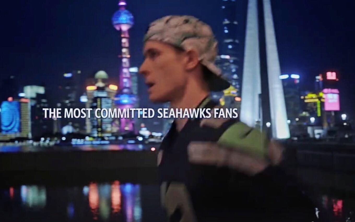 Greg Nance: A screenshot from the short film made by the Seattle Seahawks when they surprised Greg in Shanghai.